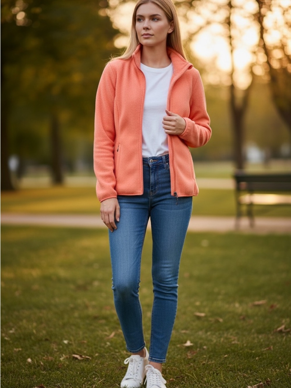Amazon Essentials Coral-Orange Fleece Zip Jacket